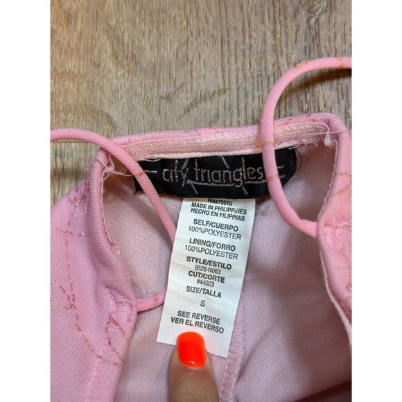 90s Y2K City Triangles Pink Floral Pattern Cottagecore Midi Dress With Ruffled H - Picture 5 of 13